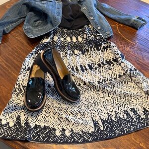 Peruvian Connection Cotton Maxi A-line Skirt in Black & Ivory Size MED EUC